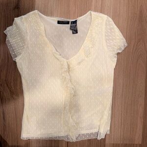 Axcess Light Yellow Swiss Dot Ruffle V-Neck Top